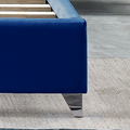 Contemporary Velvet Upholstered Bed With Deep Button Tufting, Solid Wood Frame, High Density Foam, Silver Metal Leg, Queen Size Blue Velvet