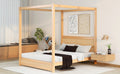 Queen Size Canopy Platform Bed With Headboard And Support Legs,Natural Natural Pine