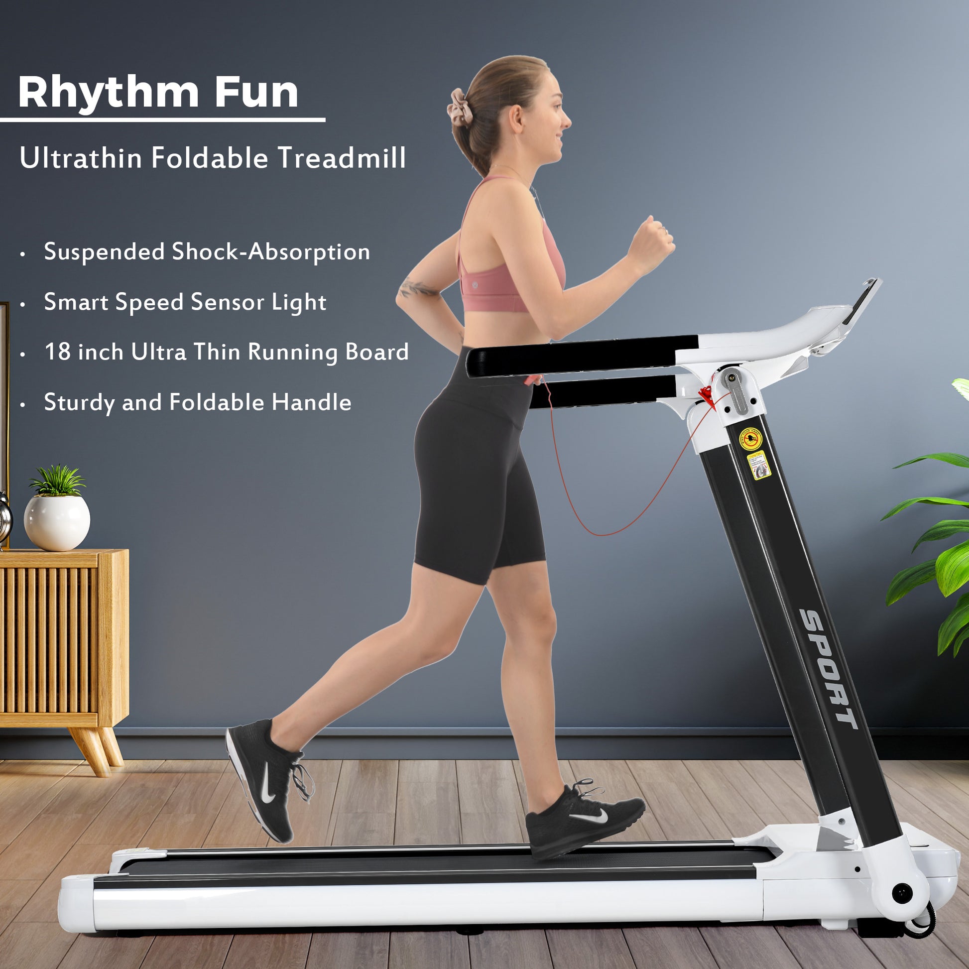 Portable Compact Treadmill Electric Motorized 3.5Hp 14Km H Medium Running Machine Motorised Gym 330Lbs Foldable For Home Gym Fitness Workout Jogging Walking Bluetooth Speaker App Fitime White Metal