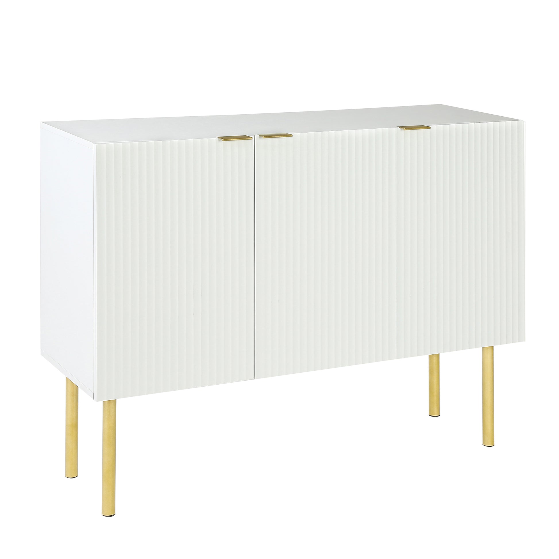 Modern Simple & Luxury Style Sideboard Particle Board & Mdf Board Cabinet With Gold Metal Legs & Handles, Adjustable Shelves For Living Room, Dining Room White White Particle Board