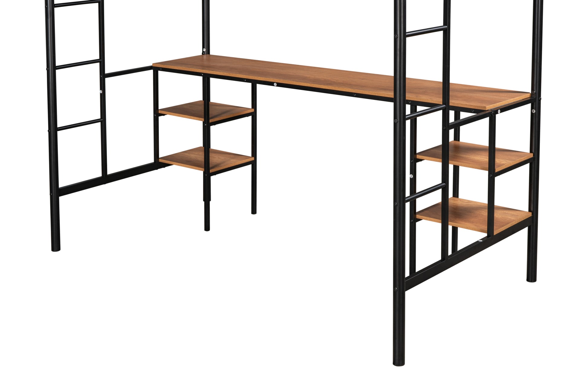 Twin Size Loft Bed With Table & Shelves Heavy Duty Sturdy Metal Built In Table & Shelves Noise Reduced Safety Guardrail 2 Side Ladders Cpc Certified No Box Spring Needed Black Metal