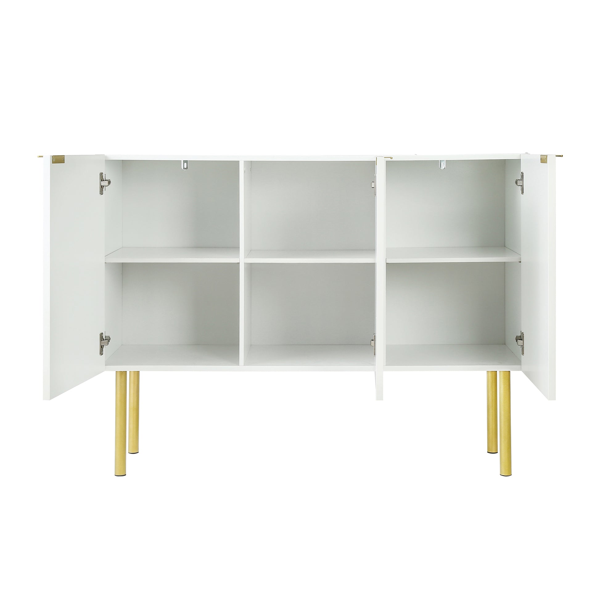 Modern Simple & Luxury Style Sideboard Particle Board & Mdf Board Cabinet With Gold Metal Legs & Handles, Adjustable Shelves For Living Room, Dining Room White White Particle Board