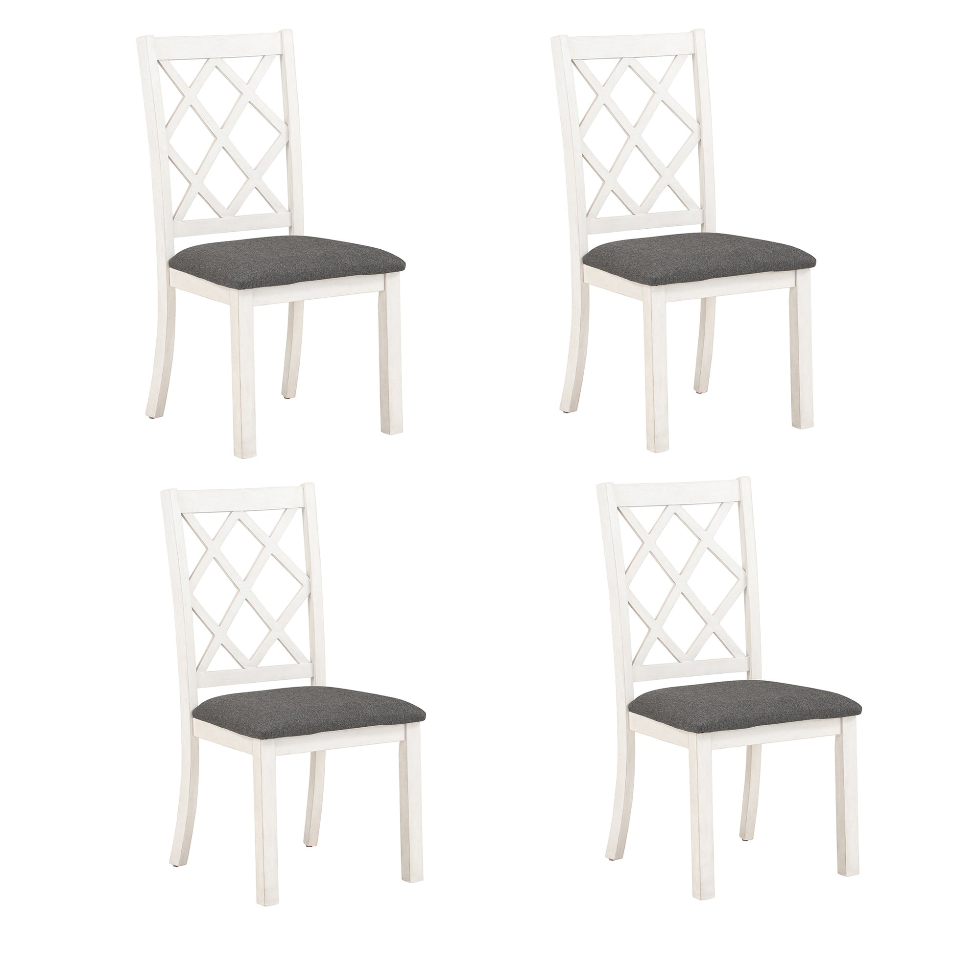 Mid Century Solid Wood 5 Piece Round Dining Table Set, Kitchen Table Set With Upholstered Chairs For Small Places, Brown Table Gray Chair Brown Wood Dining Room Solid Wood Rubberwood Round Dining Table With Chair Upholstered Chair Wood Brown Slat Back