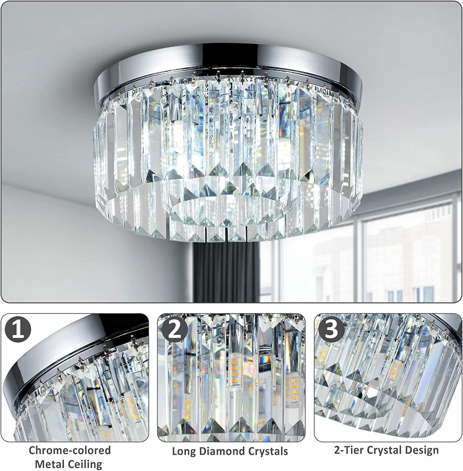 Modern Small Crystal Flush Mount Light With 6 Lights Transparent Glass