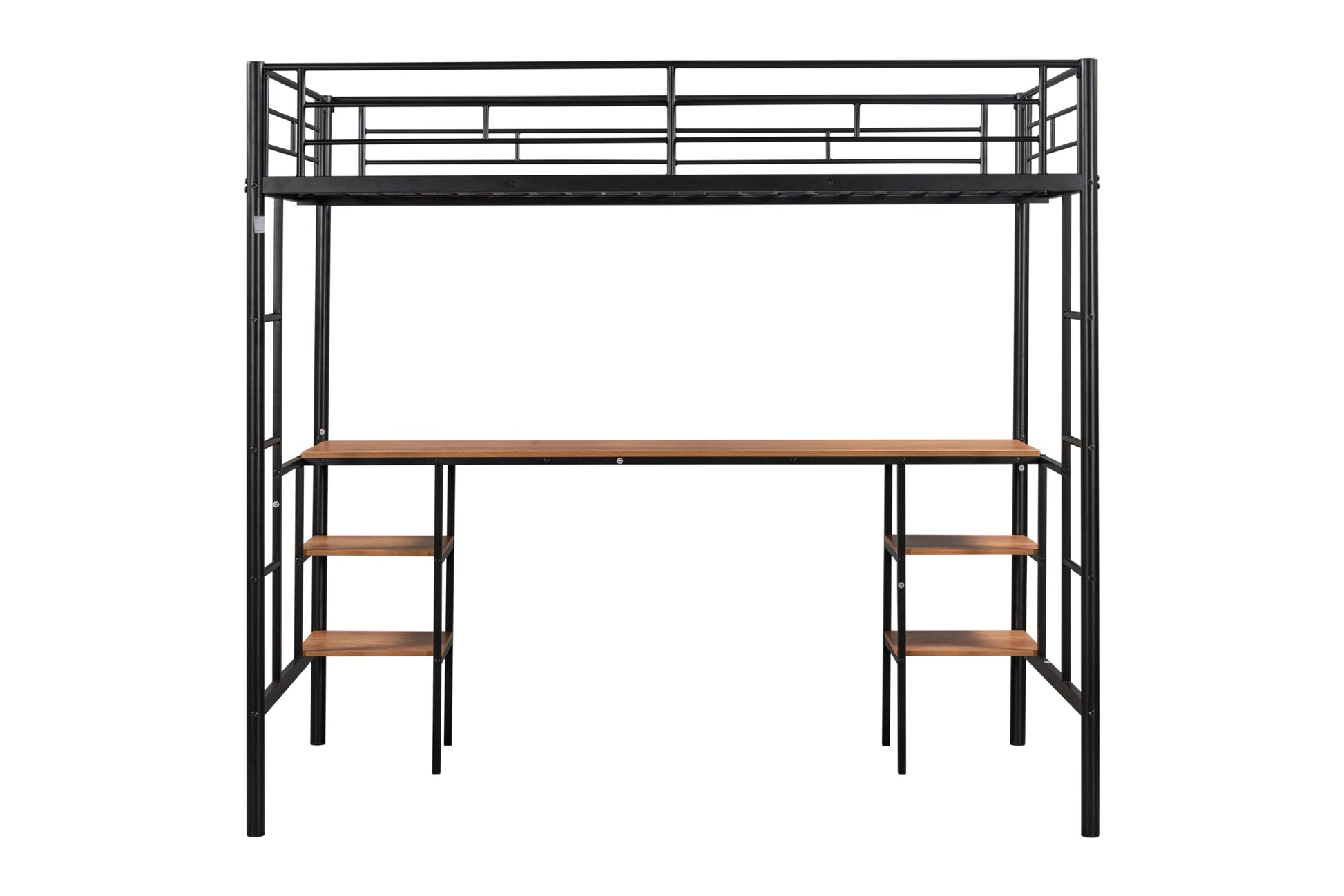 Twin Size Loft Bed With Table & Shelves Heavy Duty Sturdy Metal Built In Table & Shelves Noise Reduced Safety Guardrail 2 Side Ladders Cpc Certified No Box Spring Needed Black Metal