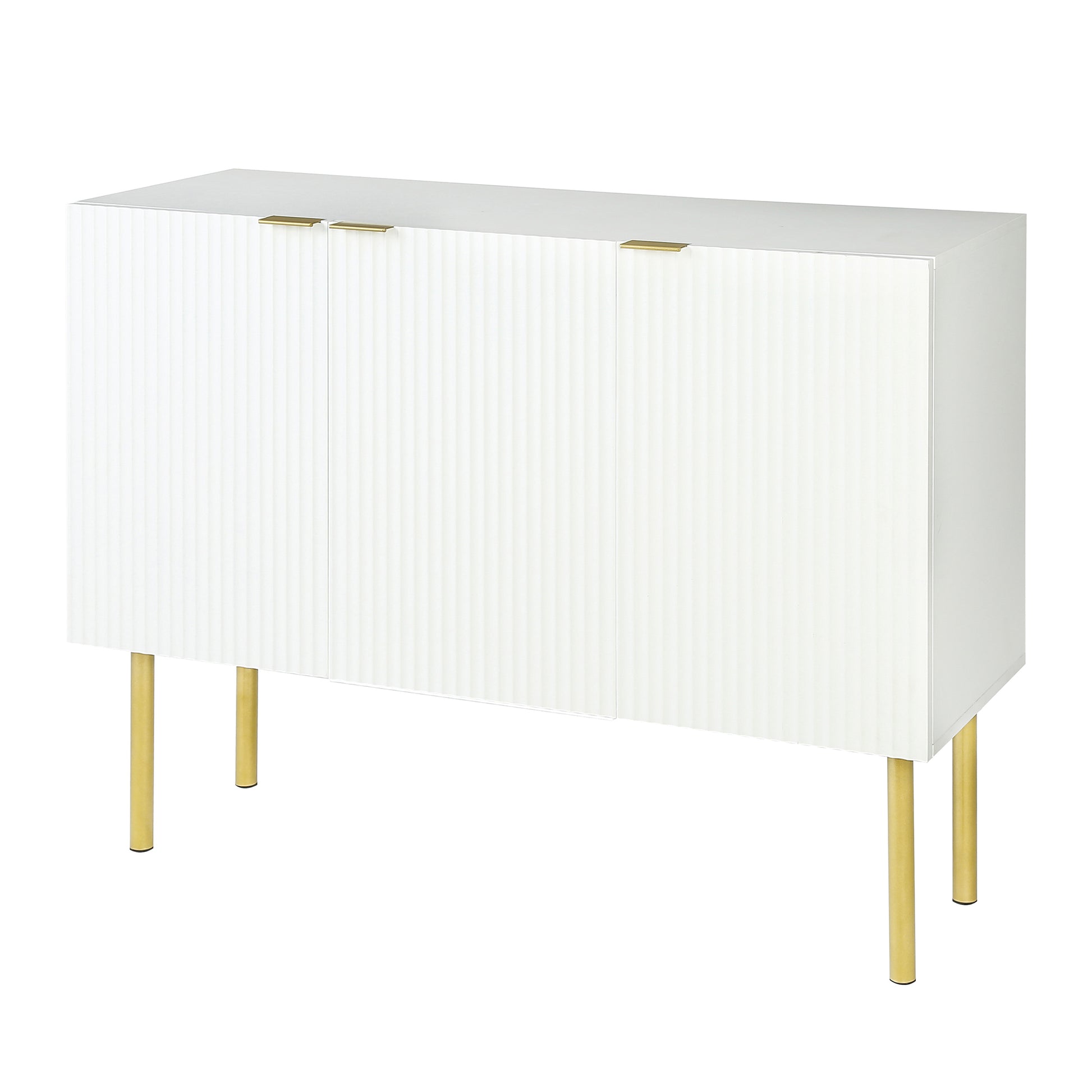 Modern Simple & Luxury Style Sideboard Particle Board & Mdf Board Cabinet With Gold Metal Legs & Handles, Adjustable Shelves For Living Room, Dining Room White White Particle Board