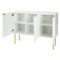 Modern Simple & Luxury Style Sideboard Particle Board & Mdf Board Cabinet With Gold Metal Legs & Handles, Adjustable Shelves For Living Room, Dining Room White White Particle Board