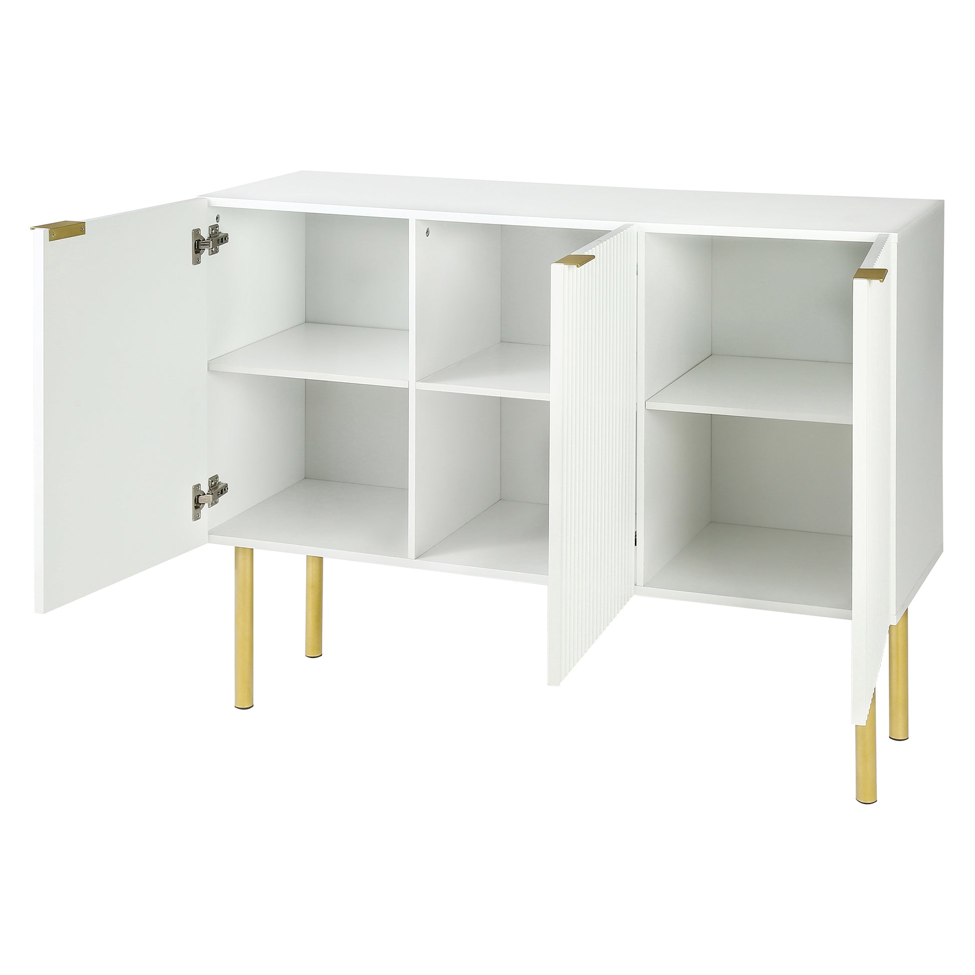 Modern Simple & Luxury Style Sideboard Particle Board & Mdf Board Cabinet With Gold Metal Legs & Handles, Adjustable Shelves For Living Room, Dining Room White White Particle Board