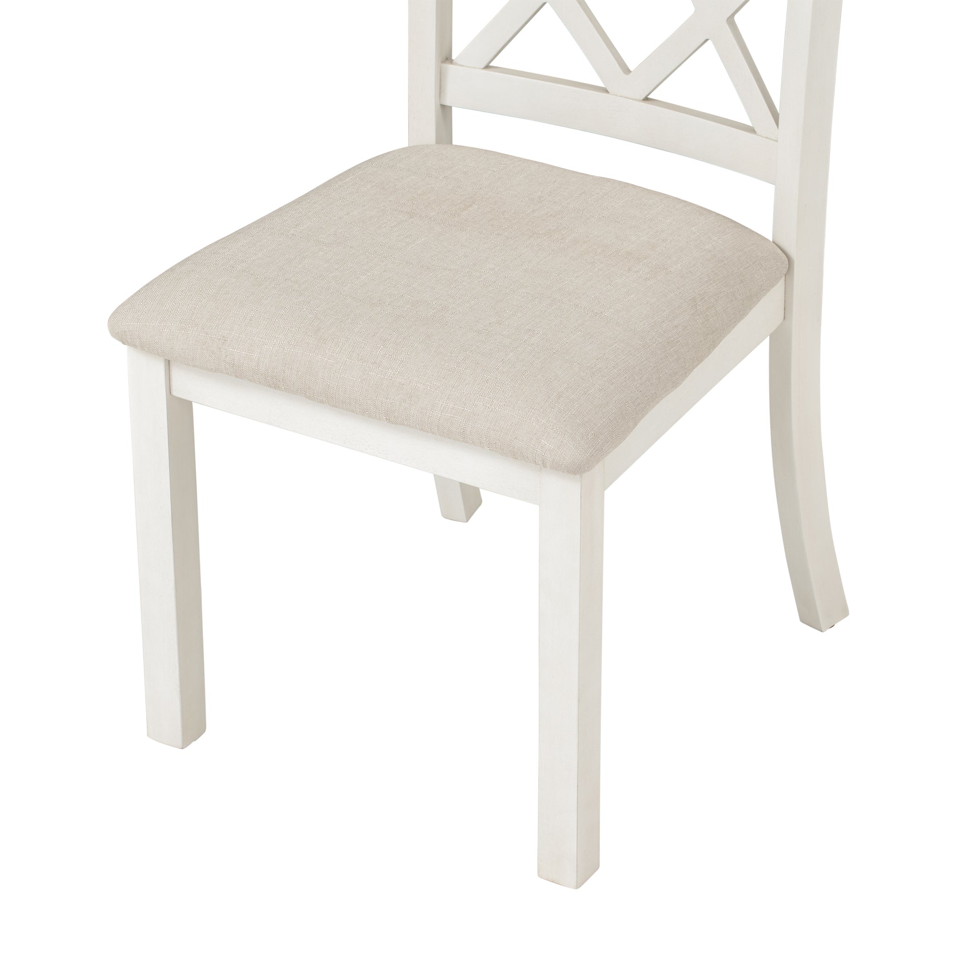 Mid Century Solid Wood 5 Piece Round Dining Table Set, Kitchen Table Set With Upholstered Chairs For Small Places, Walnut Table Beige Chair Wood Dining Room Solid Wood Rubberwood Round Dining Table With Chair Upholstered Chair Wood Walnut Slat Back Seats