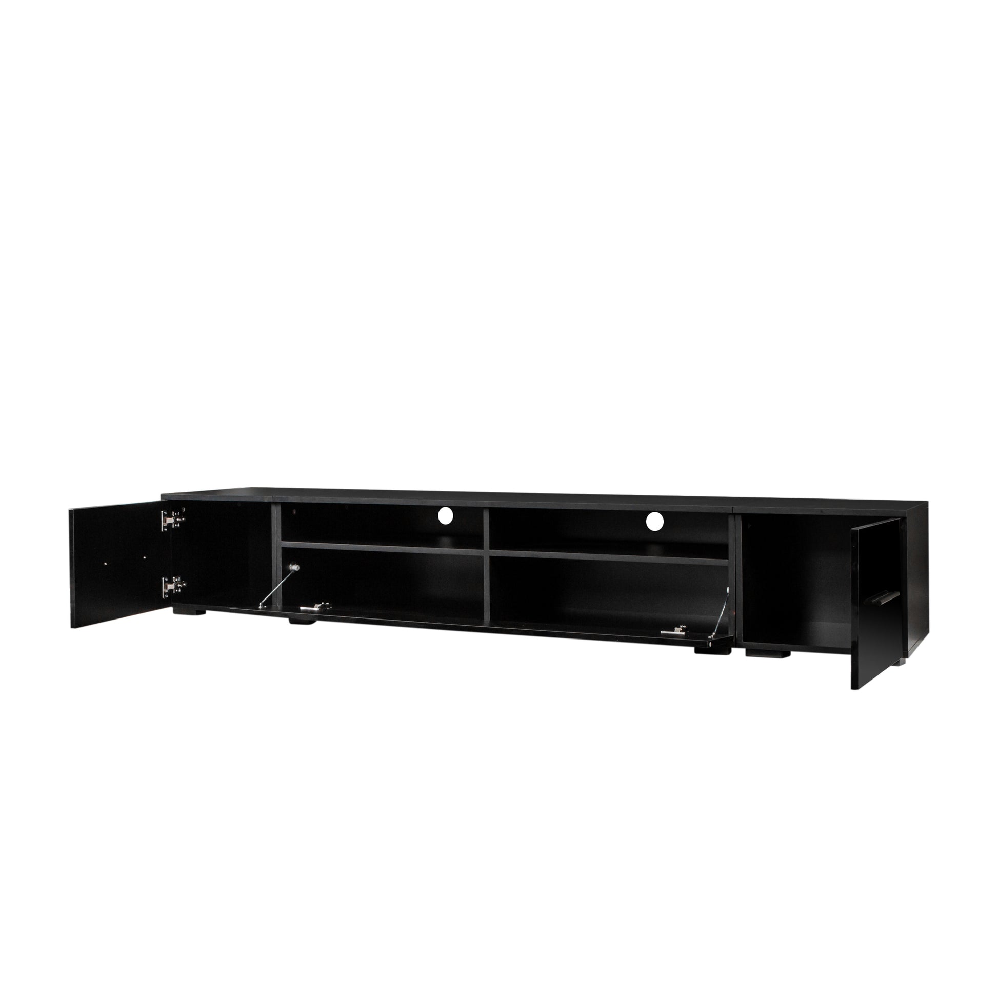 Extended, Minimalist Design Tv Stand With Color Changing Led Lights, Modern Universal Entertainment Center, High Gloss Tv Cabinet For 90 Inch Tv, Black Black Particle Board