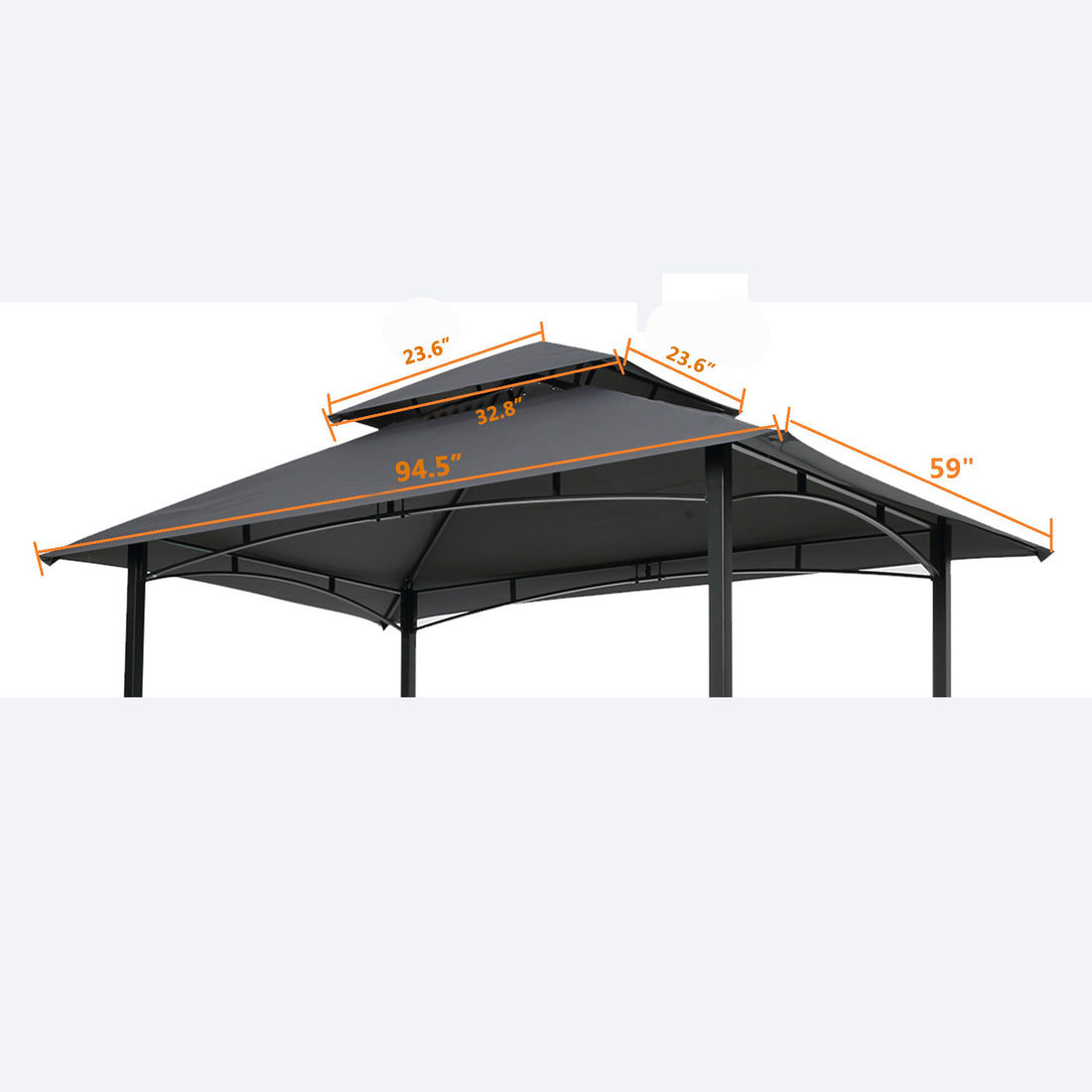 8X5Ft Grill Gazebo Replacement Canopy,Double Tiered Bbq Tent Roof Top Cover Gray Fabric