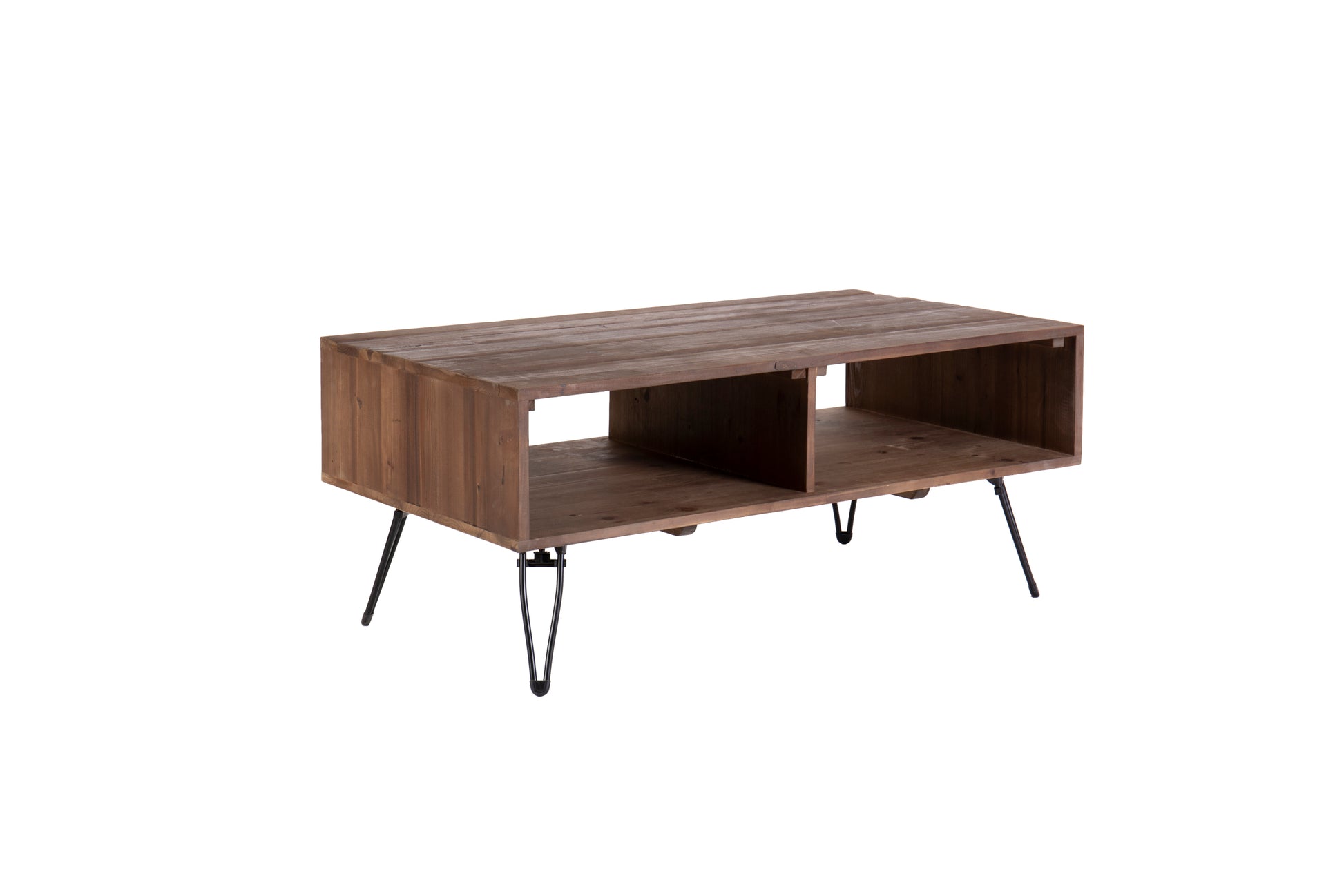 Reclaimed Wood Cocktail Table With Open Storage For Living Room, Metal Legs, Foldable, Black Natural Wood Finish Natural Solid Wood