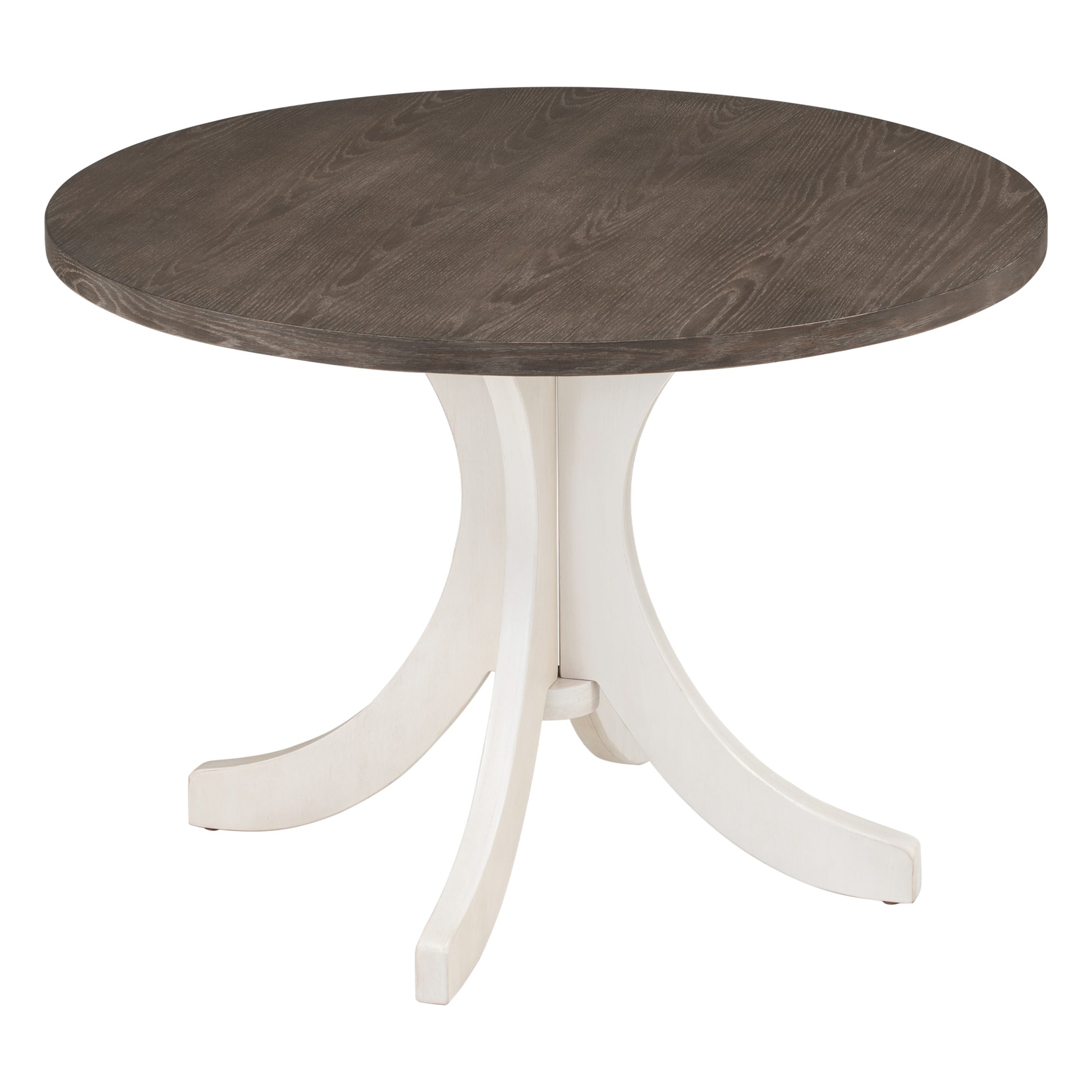 Mid Century Solid Wood 5 Piece Round Dining Table Set, Kitchen Table Set With Upholstered Chairs For Small Places, Brown Table Gray Chair Brown Wood Dining Room Solid Wood Rubberwood Round Dining Table With Chair Upholstered Chair Wood Brown Slat Back