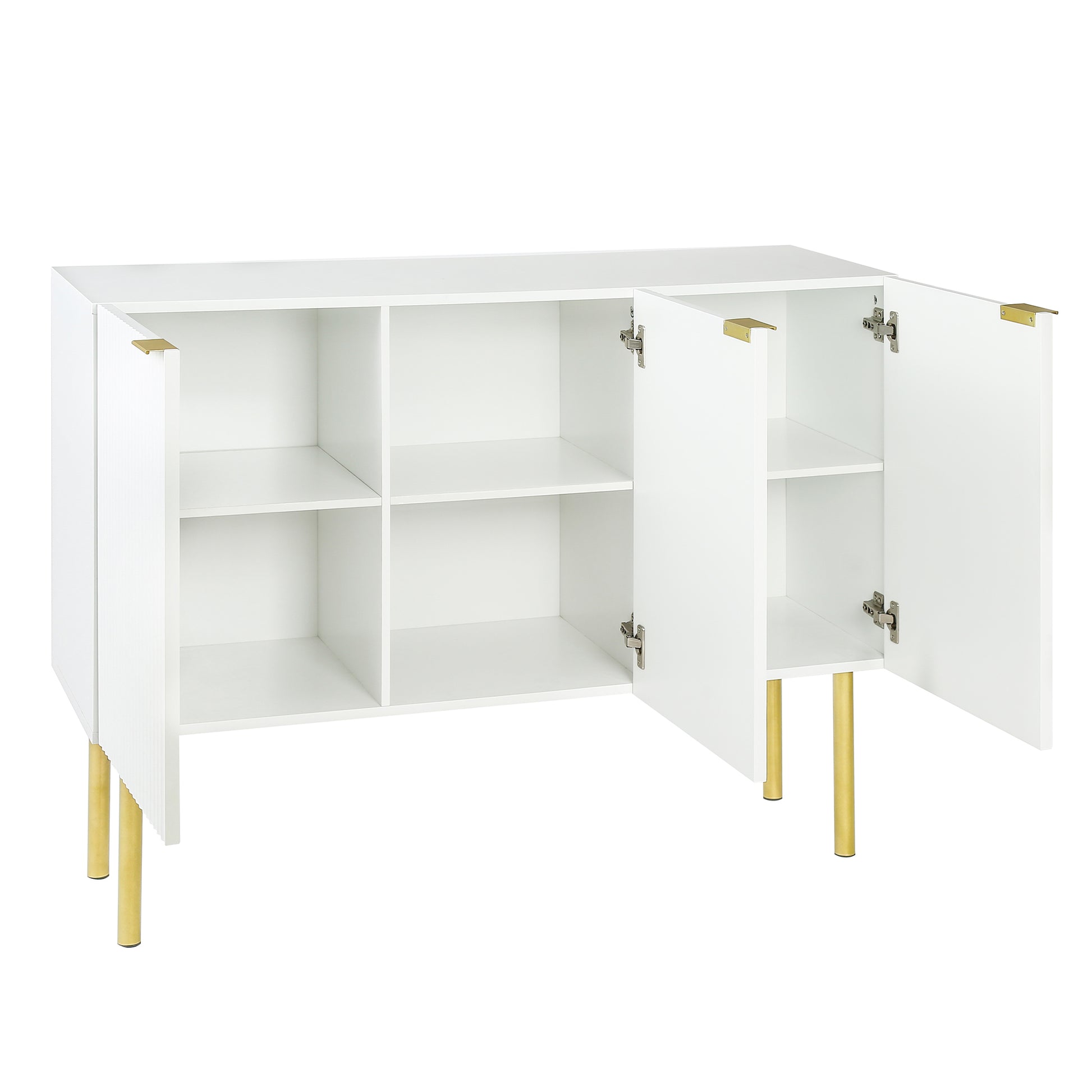 Modern Simple & Luxury Style Sideboard Particle Board & Mdf Board Cabinet With Gold Metal Legs & Handles, Adjustable Shelves For Living Room, Dining Room White White Particle Board