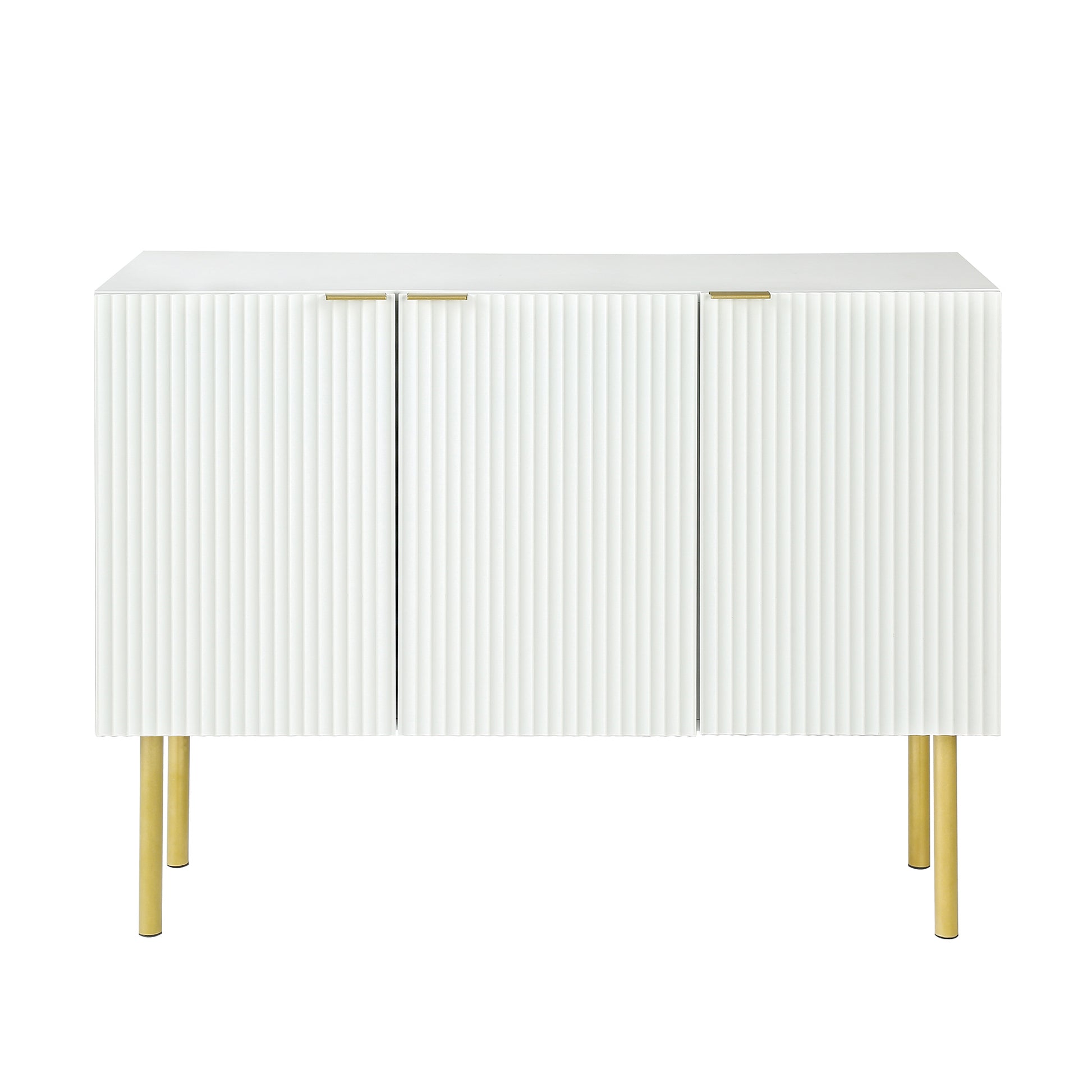 Modern Simple & Luxury Style Sideboard Particle Board & Mdf Board Cabinet With Gold Metal Legs & Handles, Adjustable Shelves For Living Room, Dining Room White White Particle Board