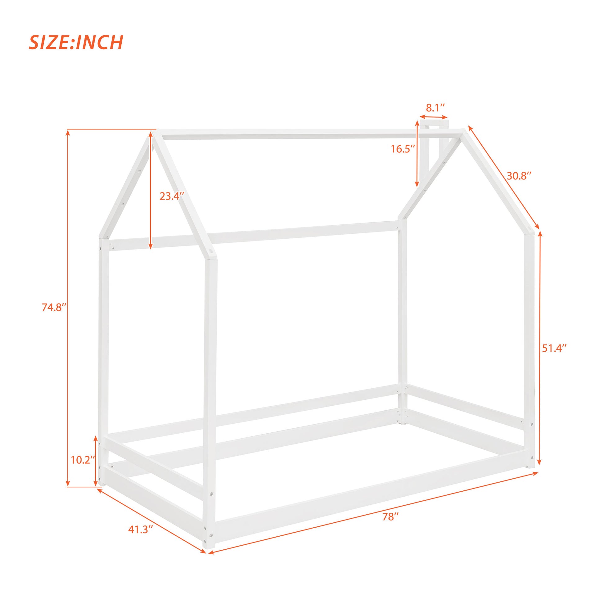 Twin Size House Bed Wood Bed, White Old Sku:Wf281435Aak White Solid Wood