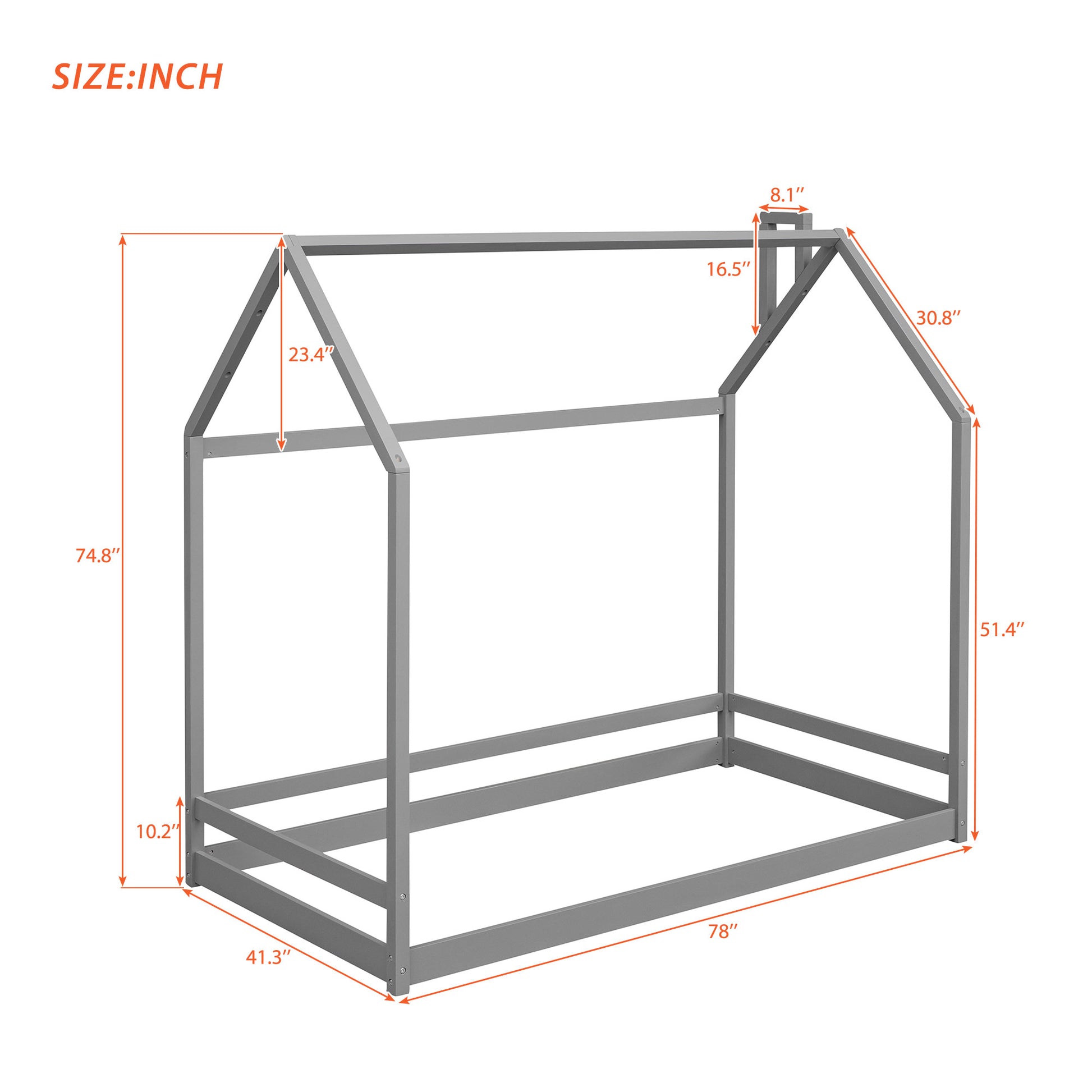 Twin Size House Bed Wood Bed, Gray Old Sku:Wf281435Aae Gray Solid Wood