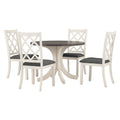 Mid Century Solid Wood 5 Piece Round Dining Table Set, Kitchen Table Set With Upholstered Chairs For Small Places, Brown Table Gray Chair Brown Wood Dining Room Solid Wood Rubberwood Round Dining Table With Chair Upholstered Chair Wood Brown Slat Back