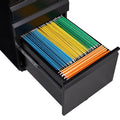 3 Drawer File Cabinet With Lock, Steel Mobile Filing Cabinet On Anti Tilt Wheels, Rolling Locking Office Cabinets Under Desk For Legal Letter Size Black Metal