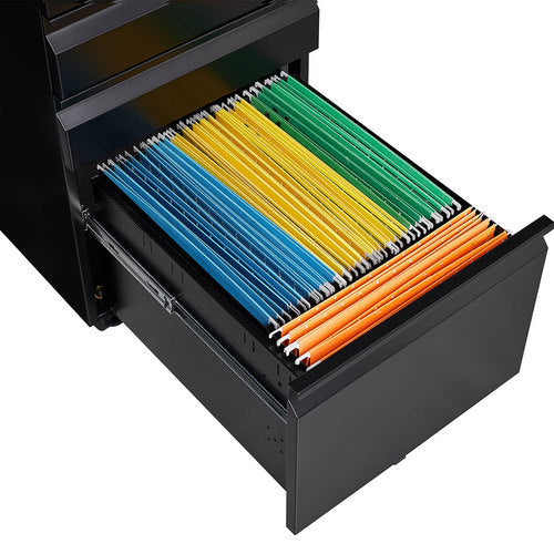 3 Drawer File Cabinet With Lock, Steel Mobile Filing Cabinet On Anti Tilt Wheels, Rolling Locking Office Cabinets Under Desk For Legal Letter Size Black Metal