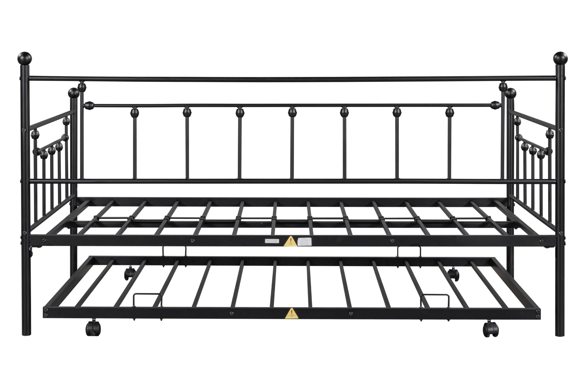 Metal Twin Daybed With Trundle Heavy Duty Sturdy Metal Noise Reduced Trundle For Flexible Space Vintage Style No Box Spring Needed Black Metal