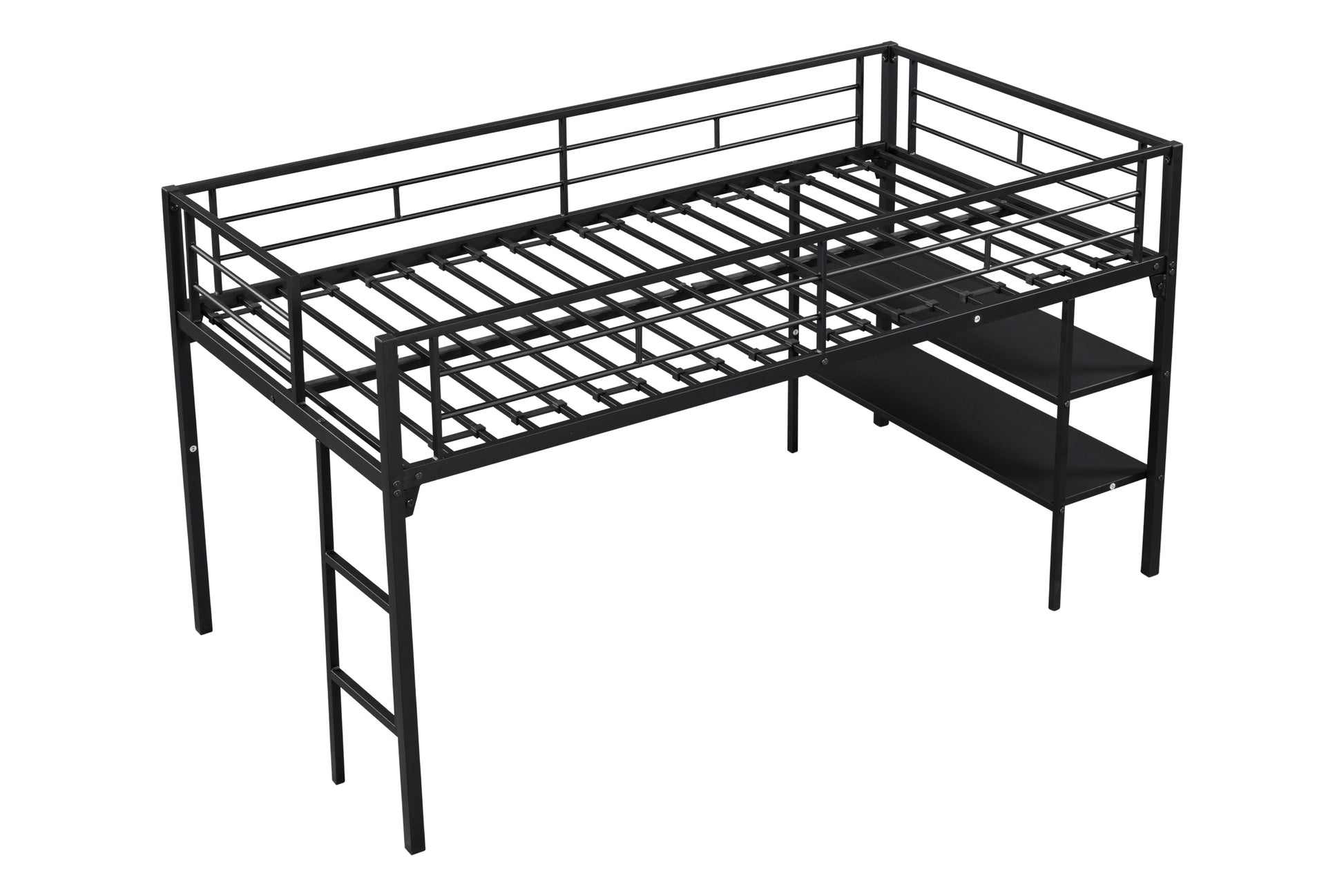 Low Loft Bed With Storage Shelves Twin Black Steel