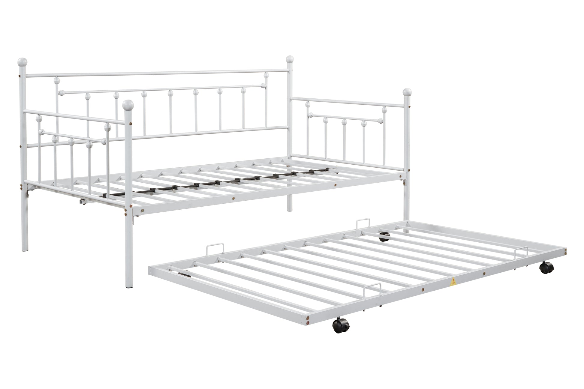 Metal Twin Daybed With Trundle Heavy Duty Sturdy Metal Noise Reduced Trundle For Flexible Space Vintage Style No Box Spring Needed Light Grey Metal