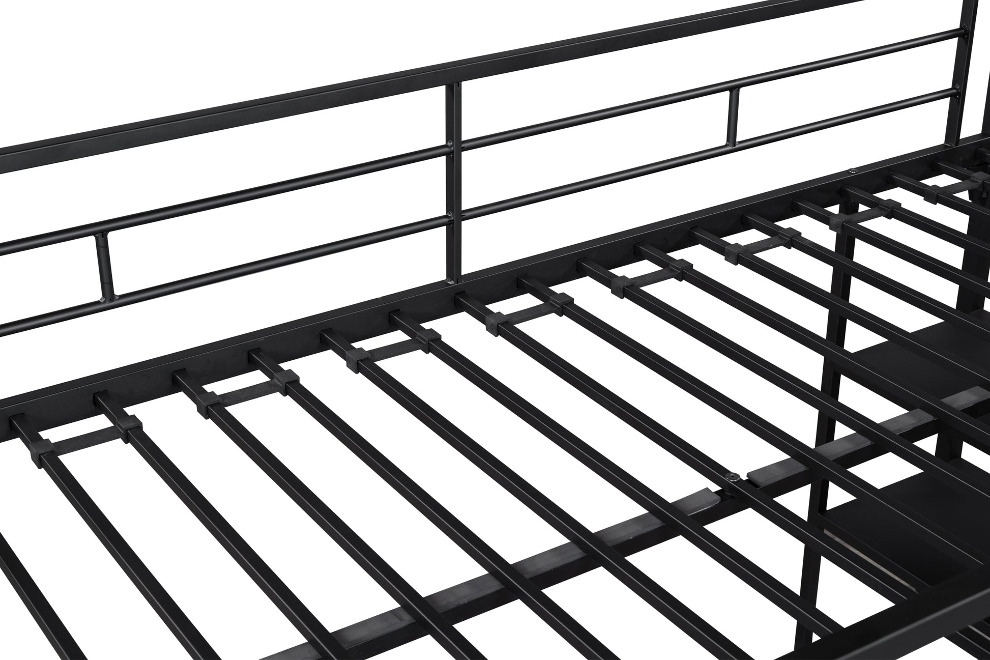 Low Loft Bed With Storage Shelves Twin Black Steel