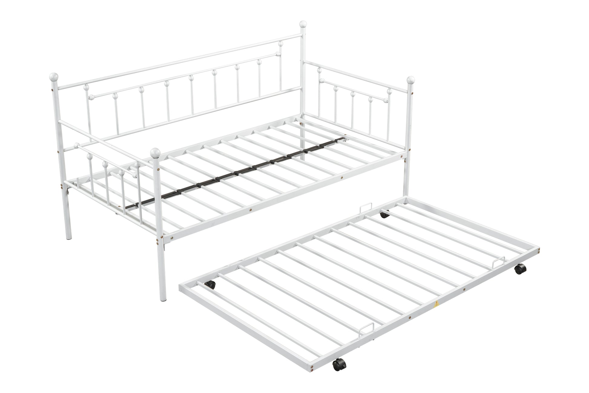 Metal Twin Daybed With Trundle Heavy Duty Sturdy Metal Noise Reduced Trundle For Flexible Space Vintage Style No Box Spring Needed Light Grey Metal