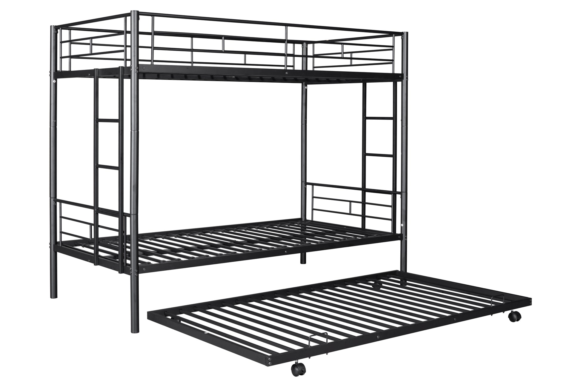 Metal Twin Over Twin Bunk Bed With Trundle Can Be Separated Into 2 Twin Beds Heavy Duty Sturdy Metal Noise Reduced Safety Guardrail Trundle For Flexible Space Bunk Bed For Three Cpc Certified Black Metal