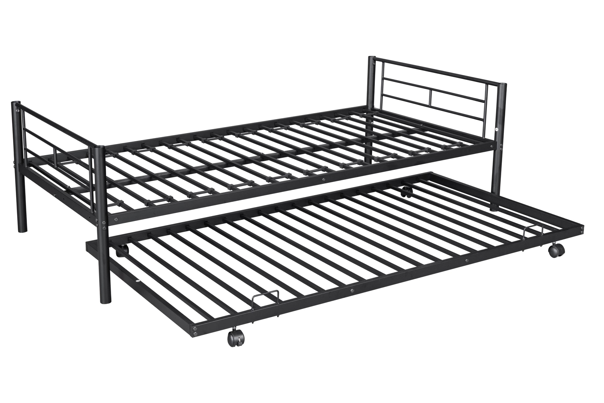 Metal Twin Over Twin Bunk Bed With Trundle Can Be Separated Into 2 Twin Beds Heavy Duty Sturdy Metal Noise Reduced Safety Guardrail Trundle For Flexible Space Bunk Bed For Three Cpc Certified Black Metal