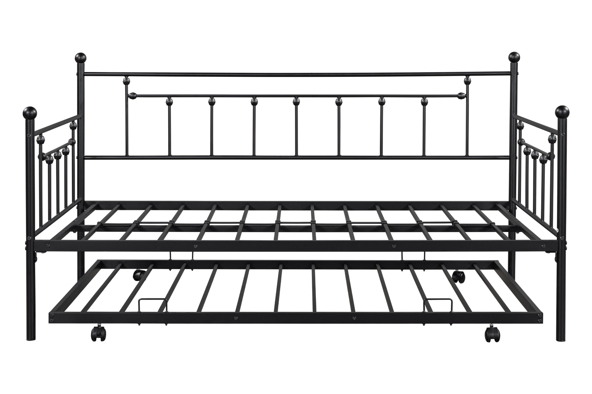 Metal Twin Daybed With Trundle Heavy Duty Sturdy Metal Noise Reduced Trundle For Flexible Space Vintage Style No Box Spring Needed Black Metal