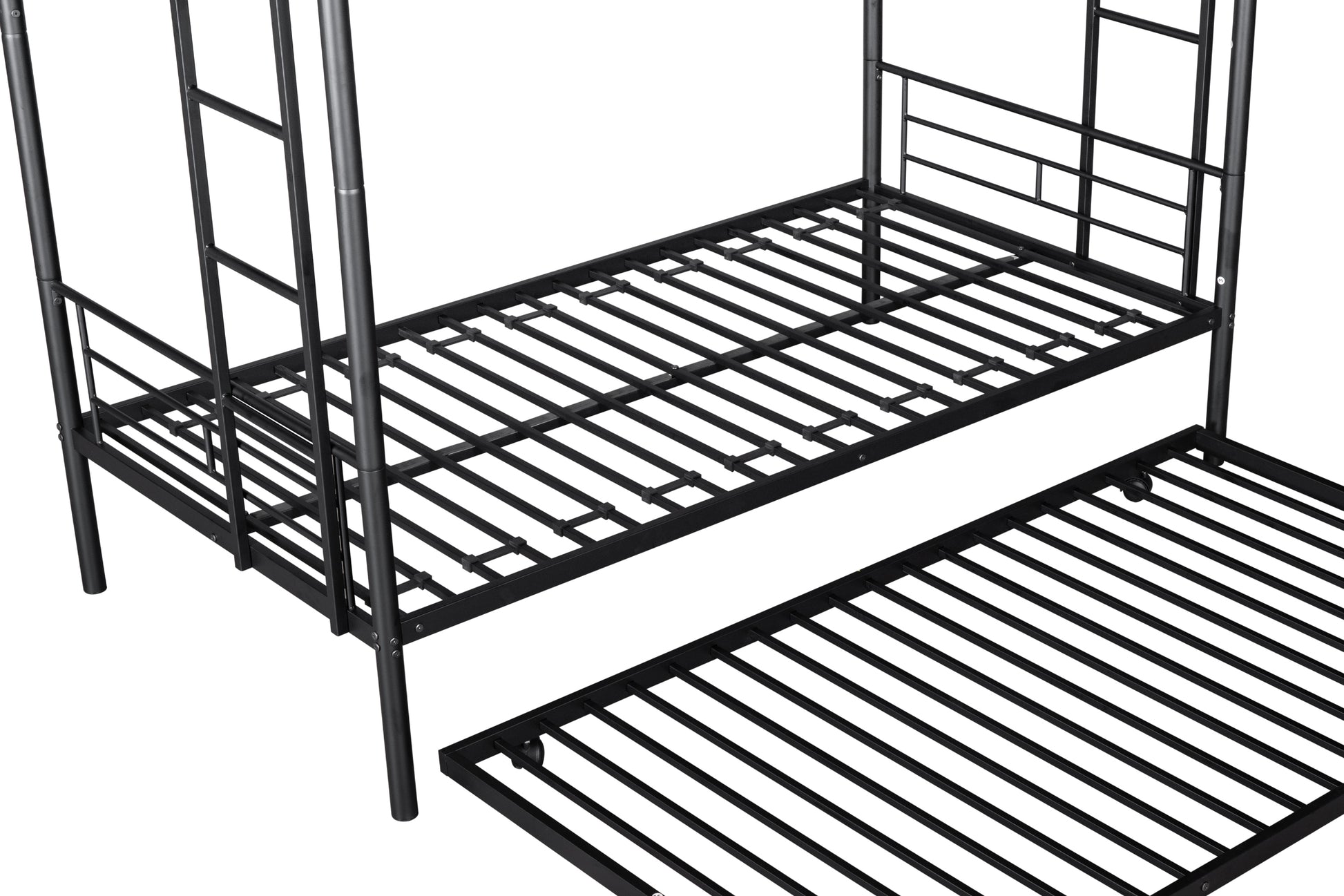 Metal Twin Over Twin Bunk Bed With Trundle Can Be Separated Into 2 Twin Beds Heavy Duty Sturdy Metal Noise Reduced Safety Guardrail Trundle For Flexible Space Bunk Bed For Three Cpc Certified Black Metal