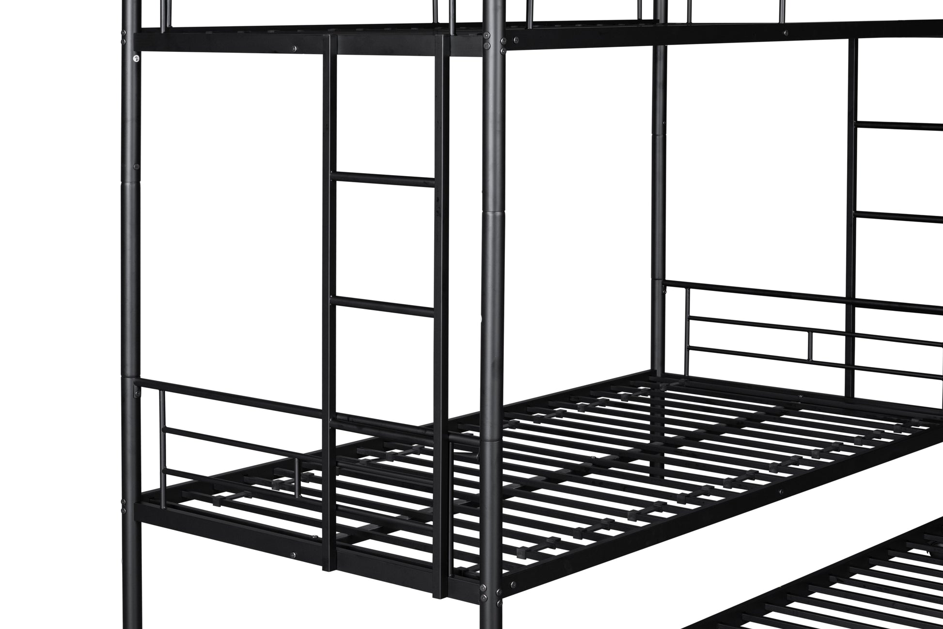 Metal Twin Over Twin Bunk Bed With Trundle Can Be Separated Into 2 Twin Beds Heavy Duty Sturdy Metal Noise Reduced Safety Guardrail Trundle For Flexible Space Bunk Bed For Three Cpc Certified Black Metal