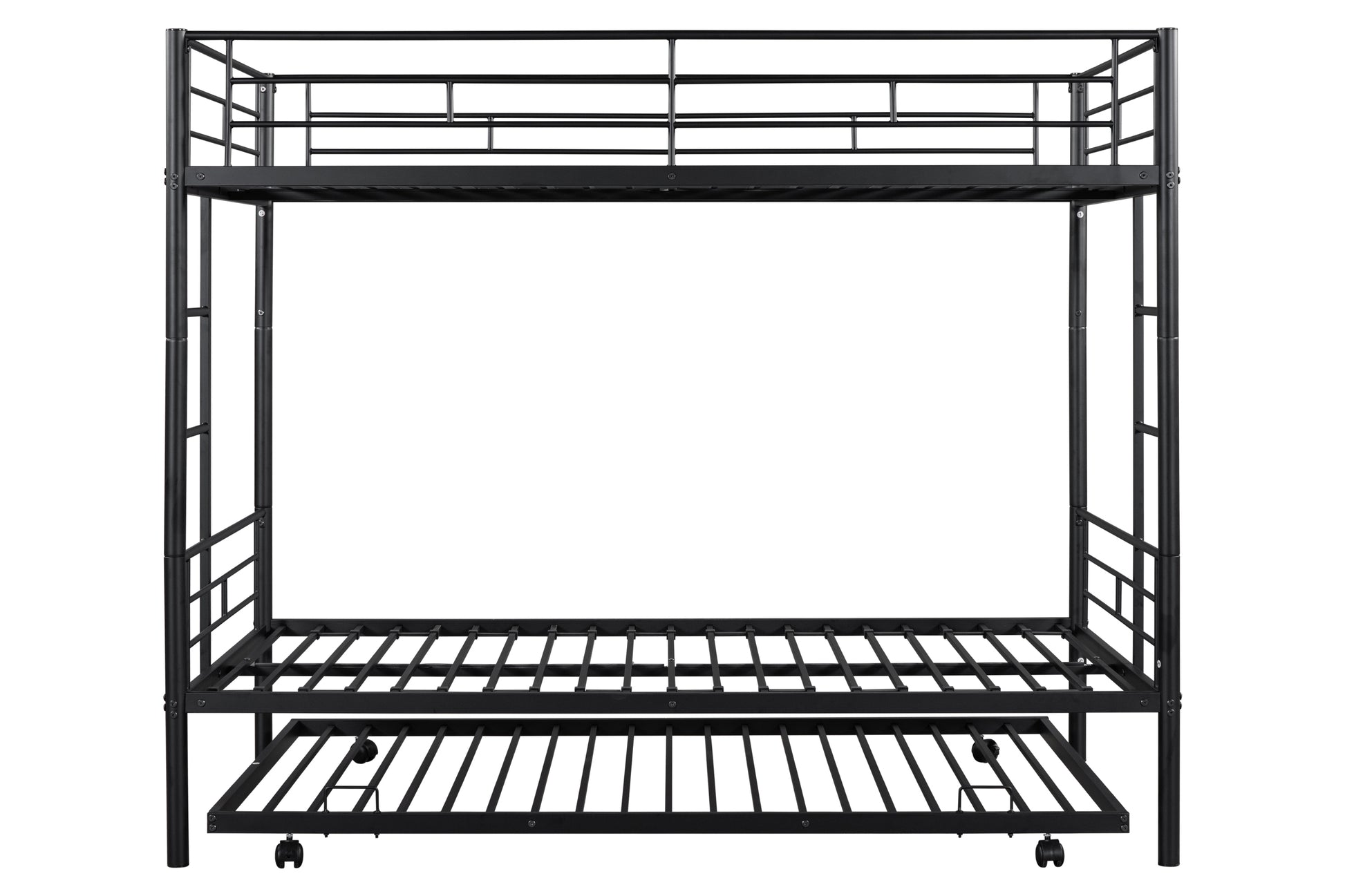 Metal Twin Over Twin Bunk Bed With Trundle Can Be Separated Into 2 Twin Beds Heavy Duty Sturdy Metal Noise Reduced Safety Guardrail Trundle For Flexible Space Bunk Bed For Three Cpc Certified Black Metal