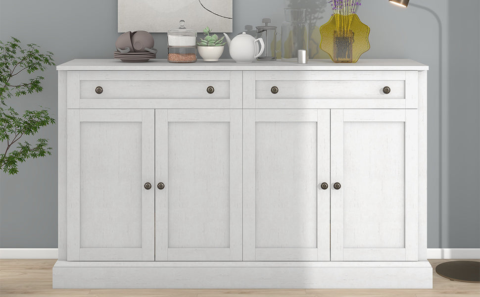 Kitchen Sideboard Storage Buffet Cabinet With 2 Drawers & 4 Doors Adjustable Shelves For Dining Room, Living Room Antique White Antique White Particle Board