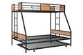 Metal Twin Over Full Bunk Bed With Trundle Heavy Duty Sturdy Metal Noise Reduced Safety Guardrail Wooden Decoration Convenient Trundle Bunk Bed For Three Cpc Certified No Box Spring Needed Black Metal