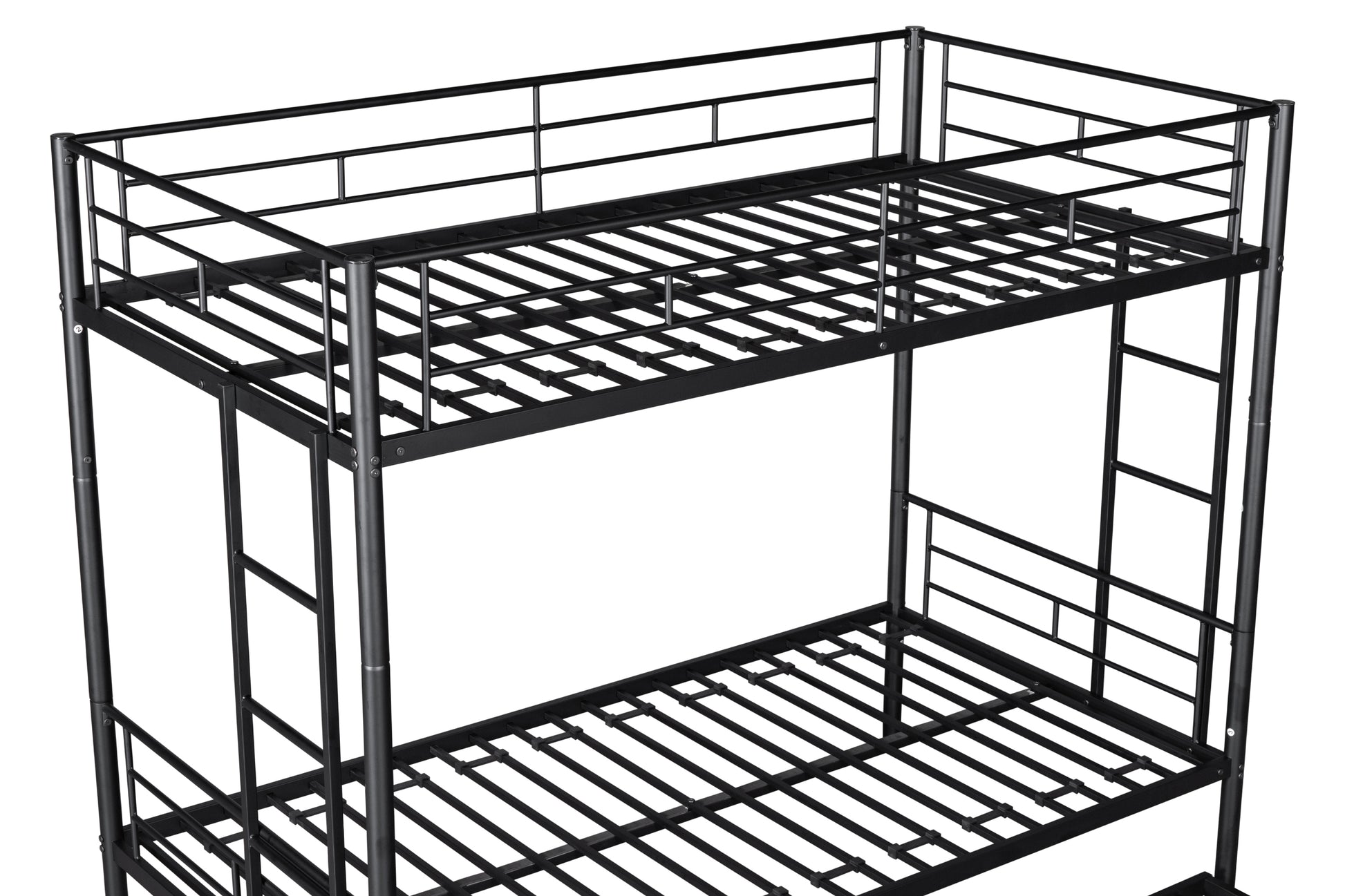 Metal Twin Over Twin Bunk Bed With Trundle Can Be Separated Into 2 Twin Beds Heavy Duty Sturdy Metal Noise Reduced Safety Guardrail Trundle For Flexible Space Bunk Bed For Three Cpc Certified Black Metal