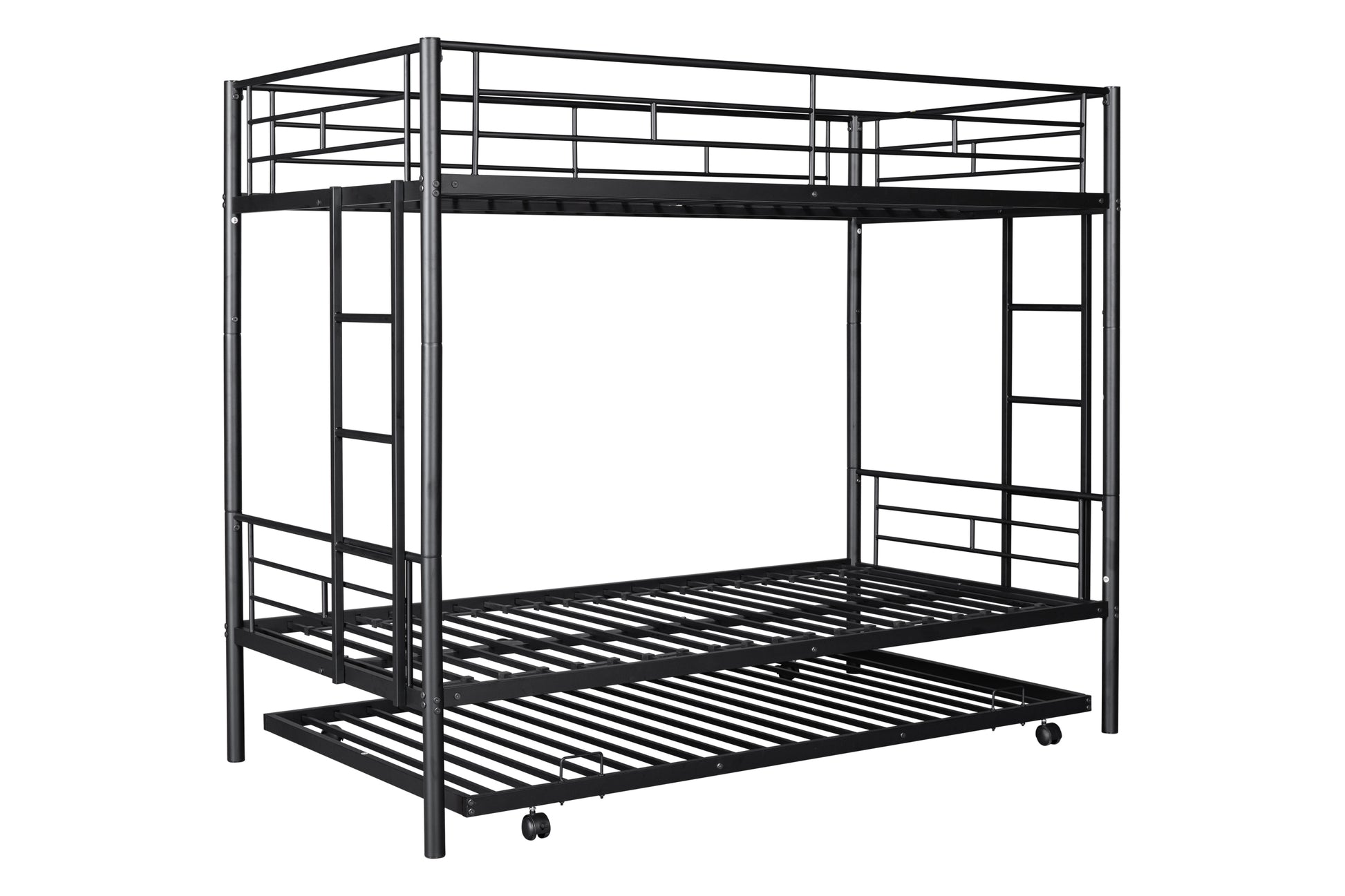 Metal Twin Over Twin Bunk Bed With Trundle Can Be Separated Into 2 Twin Beds Heavy Duty Sturdy Metal Noise Reduced Safety Guardrail Trundle For Flexible Space Bunk Bed For Three Cpc Certified Black Metal