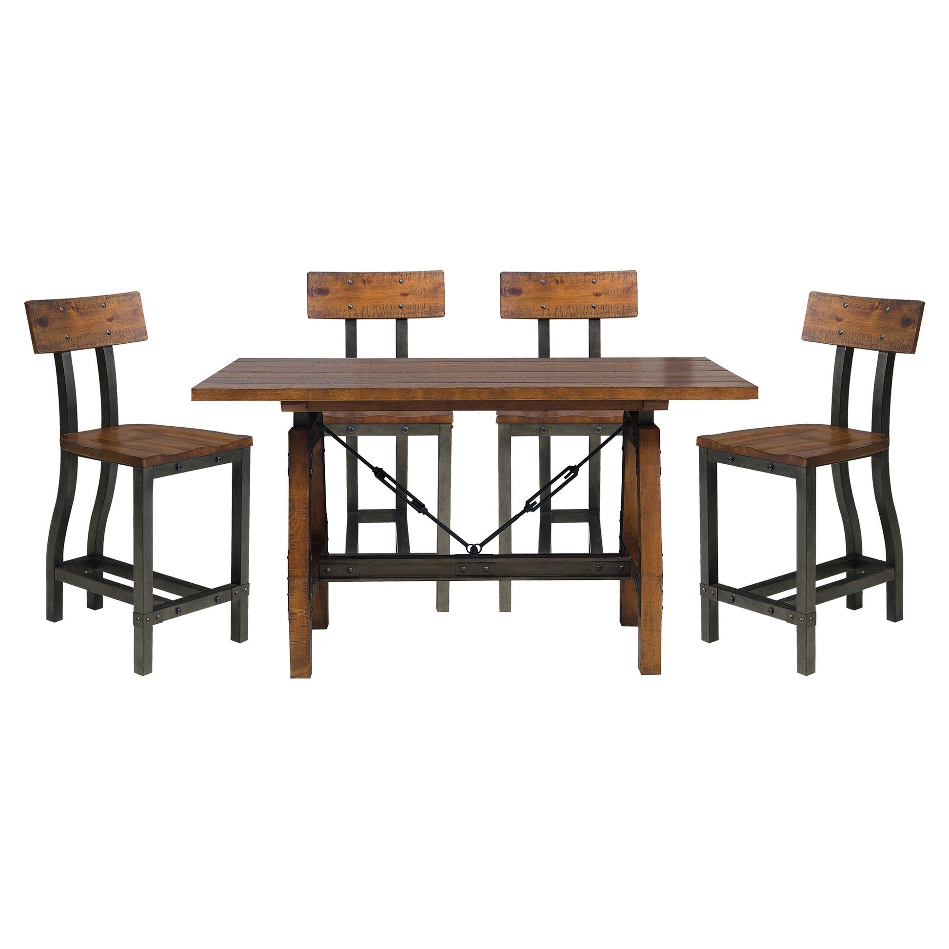 Rustic Brown And Gunmetal Finish 1Pc Counter Height Dining Table Industrial Design Wooden Dining Furniture Brown Mix Dining Room Industrial,Rustic Wood