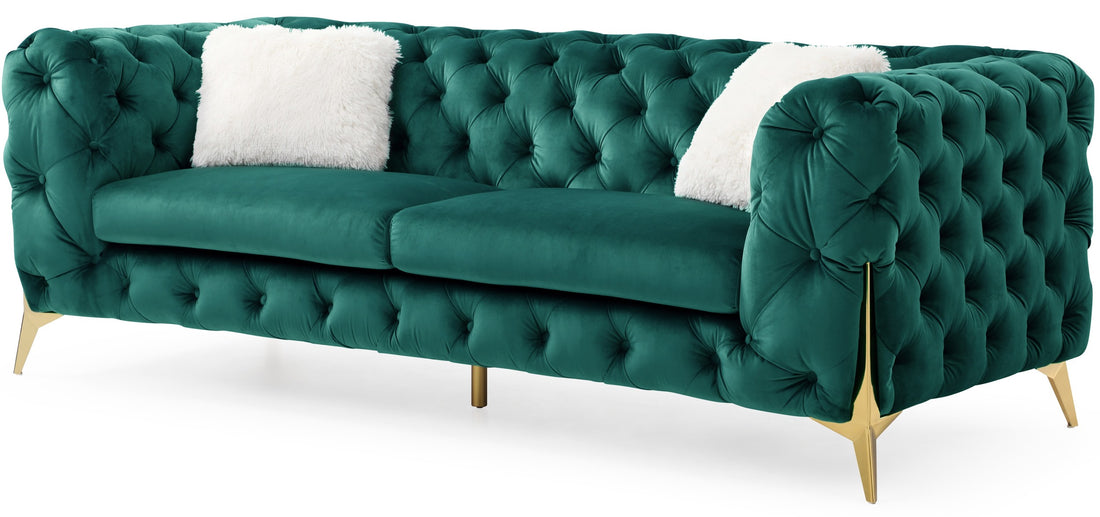 Moderno Tufted Sofa Finished In Velvet Fabric In Green Green Wood Primary Living Space Modern Solid Wood Mdf Wood