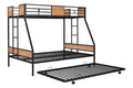 Metal Twin Over Full Bunk Bed With Trundle Heavy Duty Sturdy Metal Noise Reduced Safety Guardrail Wooden Decoration Convenient Trundle Bunk Bed For Three Cpc Certified No Box Spring Needed Black Metal