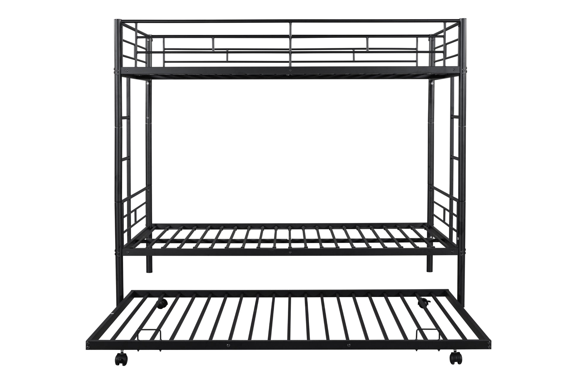 Metal Twin Over Twin Bunk Bed With Trundle Can Be Separated Into 2 Twin Beds Heavy Duty Sturdy Metal Noise Reduced Safety Guardrail Trundle For Flexible Space Bunk Bed For Three Cpc Certified Black Metal