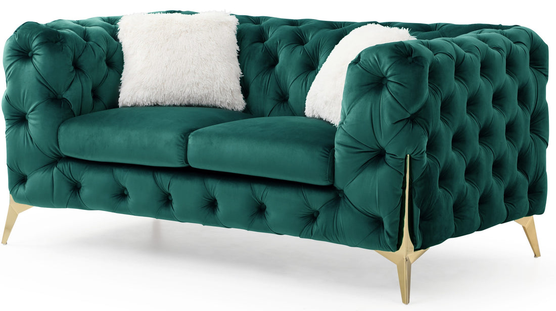 Moderno Tufted Loveseat Finished In Velvet Fabric In Green Green Wood Primary Living Space Modern Solid Wood Mdf Wood