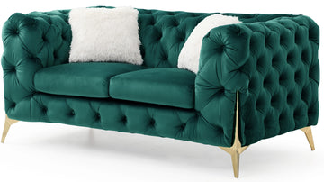 Moderno Tufted Loveseat Finished In Velvet Fabric In Green Green Wood Primary Living Space Modern Solid Wood Mdf Wood