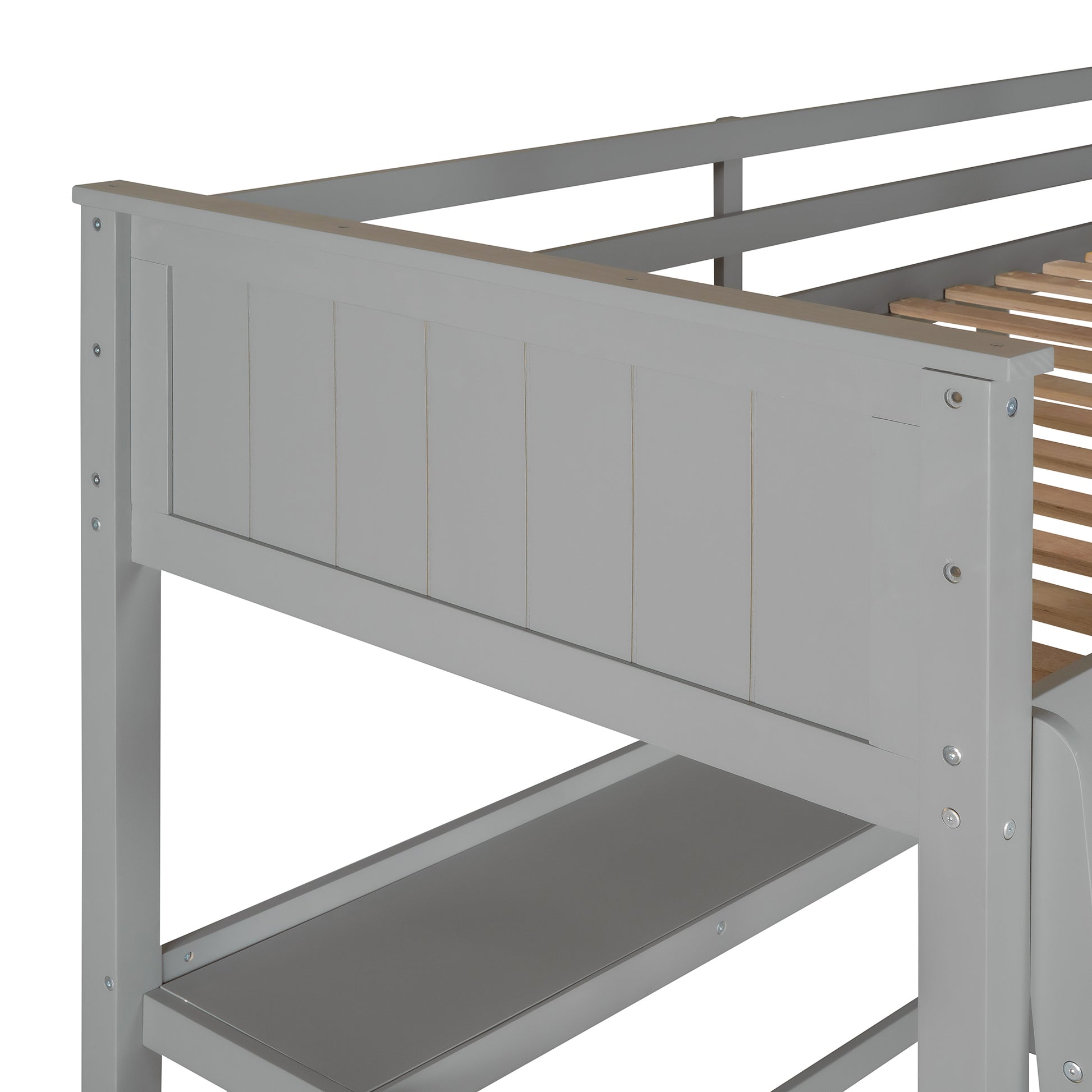 Twin Size Loft Bed With Drawers And Desk, Wooden Loft Bed With Shelves Gray Old Sku: Lt001530Aae Gray Solid Wood