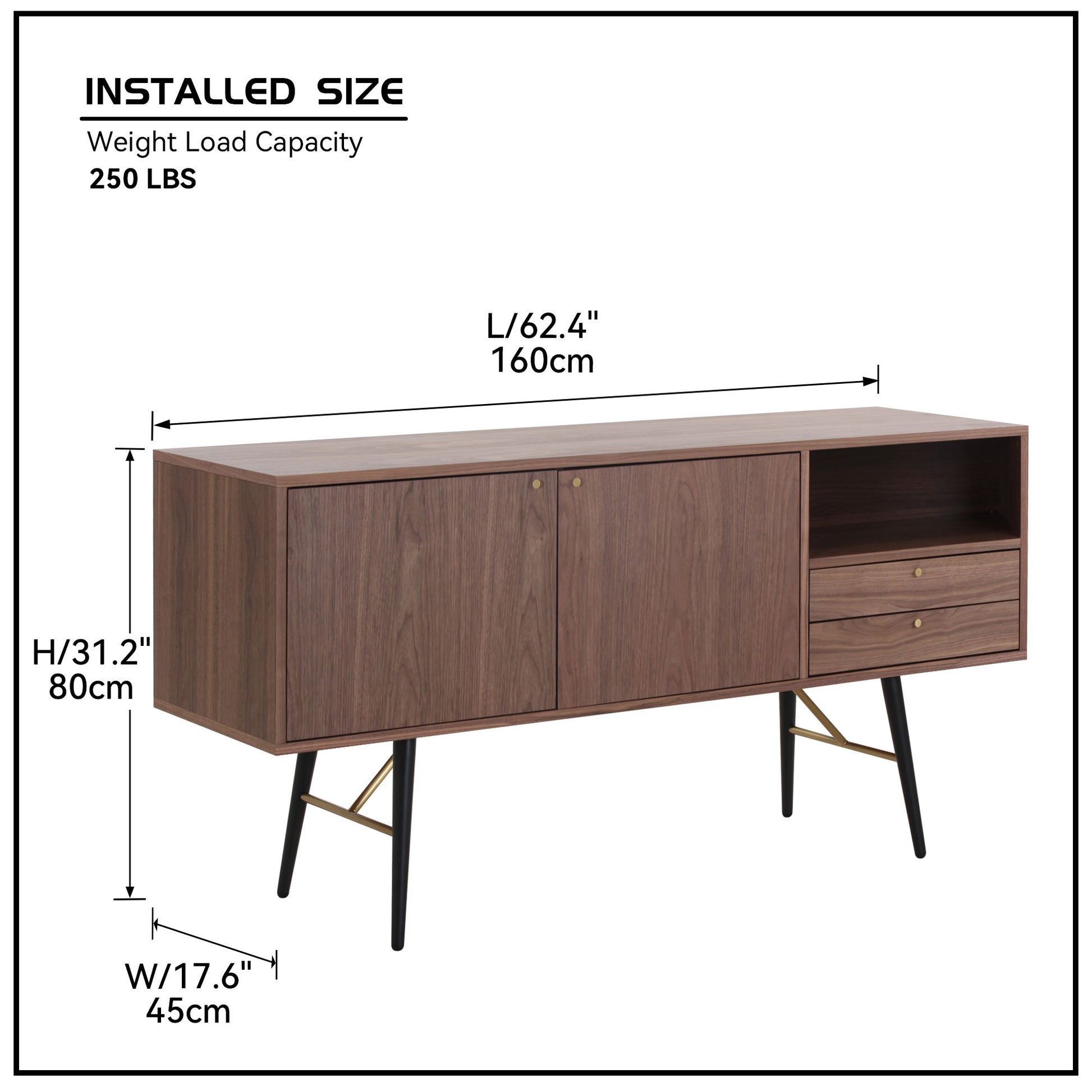 Modern Sideboardbuffet Cabinet, Storage Cabinet, Tv Stand With 2 Door And 2 Drawersanti Topple Design, And Large Countertop Walnut Wood Stainless Steel