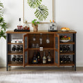 Industrial Wine Bar Cabinet, Liquor Storage Credenza, Sideboard With Wine Racks & Stemware Holder Hazelnut Brown, 55.12''W X 13.78''D X 30.31'' H Brown Oak Particle Board