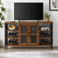 Industrial Wine Bar Cabinet, Liquor Storage Credenza, Sideboard With Wine Racks & Stemware Holder Hazelnut Brown, 55.12''W X 13.78''D X 30.31'' H Brown Oak Particle Board