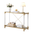 43.31'' Golden Glass Sofa Table, Acrylic Side Table, Console Table For Living Roome& Bedroom Golden Glass Iron